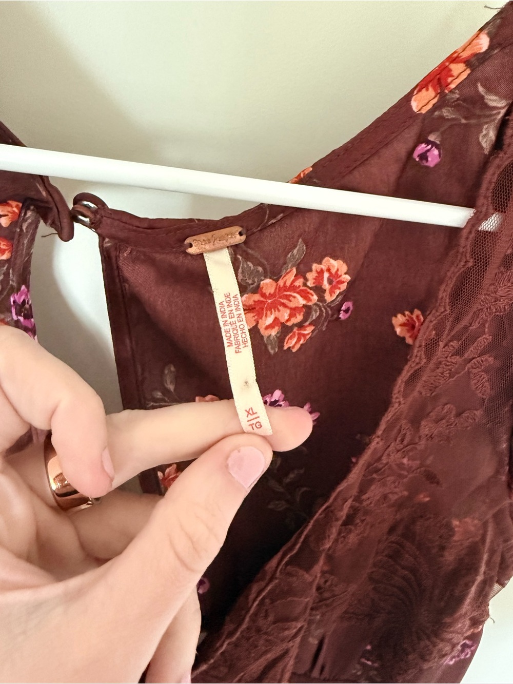 Free People Brown/Burgundy Maxi Dress with Orange & Purple Floral Print - Picture 3 of 7